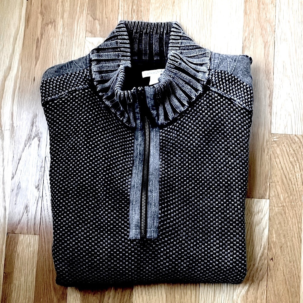 Carbon2Cobalt Cotton Sweater Heavy Cable Knit Black/Dark Gray Size XL